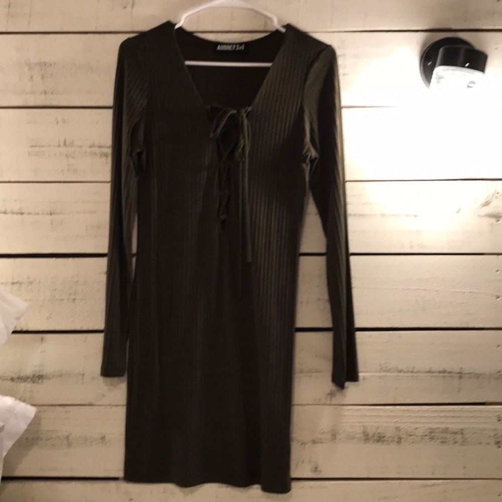 Tight long sleeve olive green dress